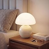 Dawnwake Pilzlampe Tischlampe, Dimmbare Led Nachttischlampe mit Keramikbasis, Mid-Century Moderne Kleine Lampe für Wohnzimmer, Schlafzimmer & Büro (Weiß)