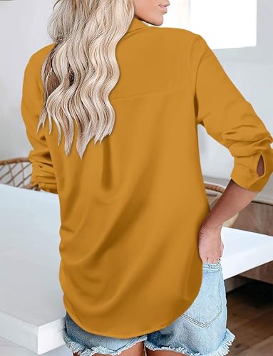 Image of Magritta Women's Shirts Fashion Casual Loose Fit Long Sleeve Button Down Lightweight Collared Blouse Tops