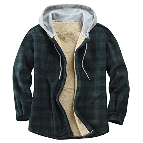 Image of Men's Cotton Plaid Shirt Jacket Fleece Flannel Sherpa Button Down