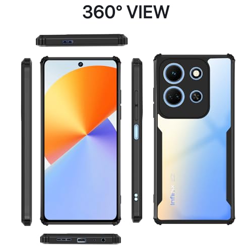 Image of Pikkme Infinix Note 30 5G Back Cover | Crystal Clear Transparent Back | Ultra Hyrbid | Full Camera Protection | Raised Edge | Bumper Back Case (Black)