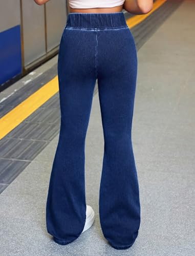 Girls Stretch Flare Jeans 8-12Y Crossover Waist Denim Pants Exercise Basics Slim Casual Streetwear3