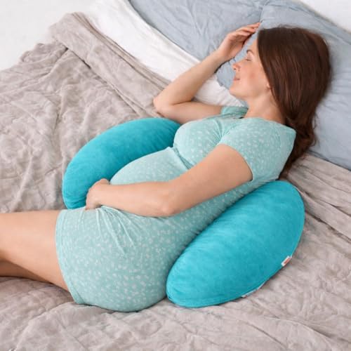 Image of H-Shaped Pregnancy Pillow for Women | Adjustable Butterfly Dual Wedge for Back, Belly & Hip Pain Relief | Ultra Soft Velvet Maternity Body Support Pillow | Washable, Travel Friendly | Firozi