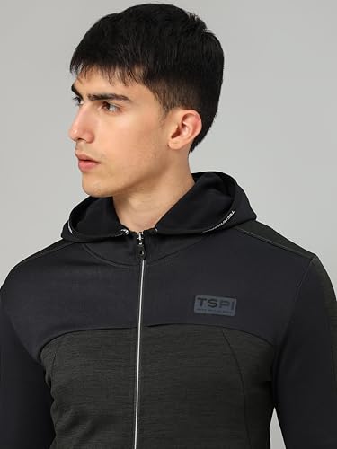 Image of TECHNOSPORT Men's Self Design Hooded Slim Fit Fleece Jacket