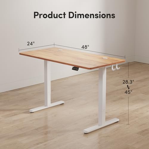 Image of FEZIBO Electric Standing Desk, 48 inch x 24 inch Adjustable Height Sit /Stand Desk for Home Office, Ergonomic Workstation Computer Desk, Light Rustic