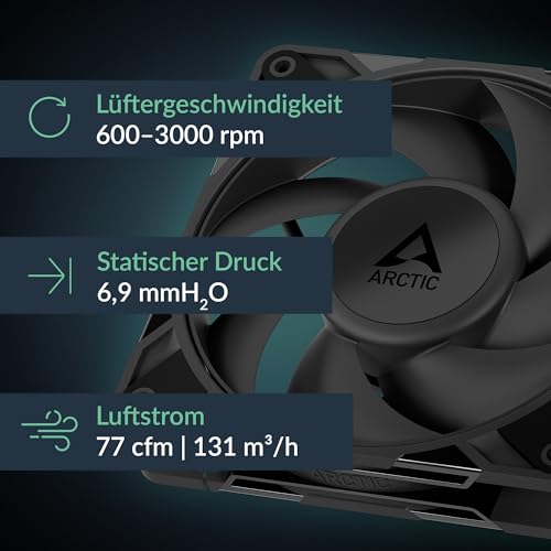 ARCTIC P12 Pro PST (5 Stück) - Leistungsstarker Premium PC Lüfter, 120 mm PWM Case Fan mit Y-Kabelsplitter, Gehäuselüfter, 600–3000 rpm, 0 rpm <5% PWM, Hydrodynamisches Gleitlager, 4-Pin - Schwarz