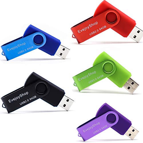 5 Piezas 64GB Memorias USB Pen Drive USB 64GB Unidad Flash USB 2.0 Almacenamiento de Datos Externo(Negro,Rojo,Azul,Púrpura,Verde