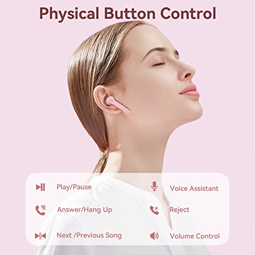 Capoxo Wireless Earbuds V5.3 Bluetooth Headphones 50Hrs Battery Life With Wireless Charging Case & Led Power Display Deep Bass Ipx7 Waterproof Earphones Microphone Stereo Headset For Tv Phone, Pink #TOP5