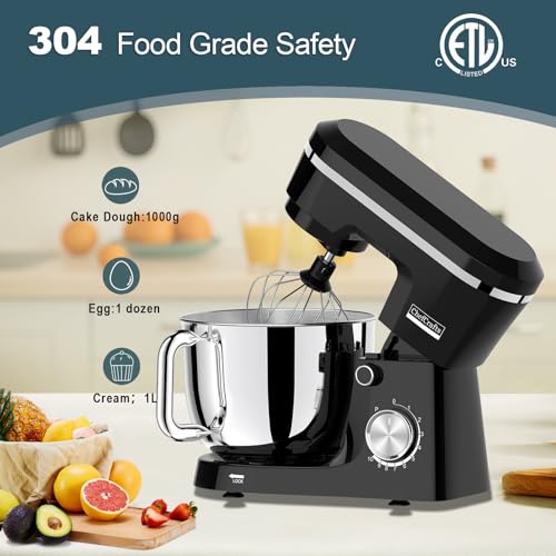 Image of Household Stand Mixer with 6.5 Quart Bowl, Electric Food Mixer 10+p Speeds 660W (Black)