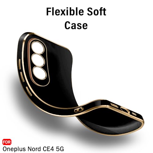 Image of TheGiftKart Luxurious Golden-Plated Back Cover Case for OnePlus Nord CE 4 5G | Raised Lips for Camera & Screen Protection | Shockproof Design | Stylish Back Cover for OnePlus Nord CE4 5G (TPU, Black)