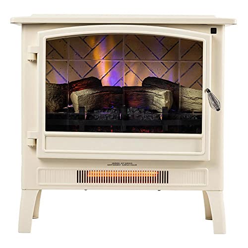 Country Living Infrared Freestanding Electric Fireplace Stove Heater In Cream | Provides Supplemental Zone Heat With Remote, Multiple Flame Colors, Metal Design With Faux Wooden Logs #TOP5