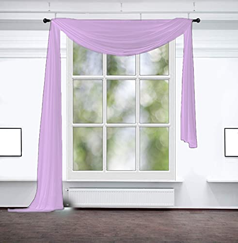 Querbehang Freihanddeko Fertiggardine mit Tunnelband 140x600 cm aus transparentem Voile (Lila)