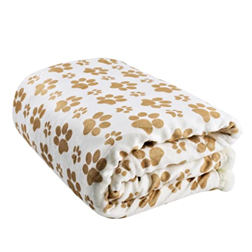Long Rich Printed Dog Paw Flannel Reverse To Sherpa Throw Blanket, Taupe, By Happycare Textiles #TOP5