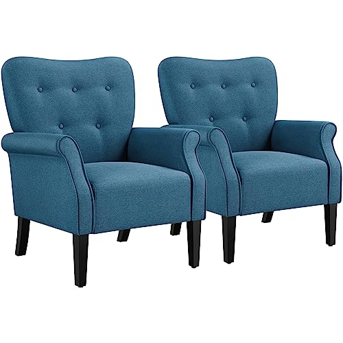 Yaheetech 2X Relaxsessel Loungesessel Cocktailsessel mit Holzbeinen Polstersessel Fernsehsessel Lehnstuhl, blau Yaheetech 2X Relaxsessel Loungesessel Cocktailsessel mit Holzbeinen Polstersessel Fernsehsessel Lehnstuhl, blau
