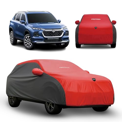 Image of PROTEGO Prime Series India's 1st Anti-Tear Car Cover for Maruti Suzuki Grand Vitara | Heavy Duty, Custom Fit, All Weather | 100% Waterproof, Windproof & Hail Resistant | 2 Year Warranty | Red + Black