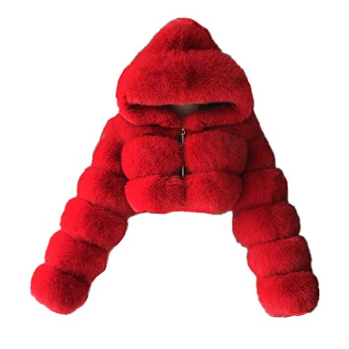 Colf Women's Winter Parka Coat Long Sleeve Faux Fur Coat with Hooded Warm Short Overcoat Jacket