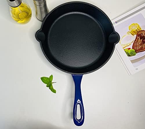 HAWOK Cast Iron Enameled Skillet, Frying Pan, DIA.10 inch, with Handle Cover, Blue - Thumbnail 3