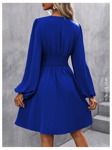 Image of SOLY HUX Women's Elegant Dress V Neck Long Sleeve High Waist Swing Prom Cocktail Short Dresses
