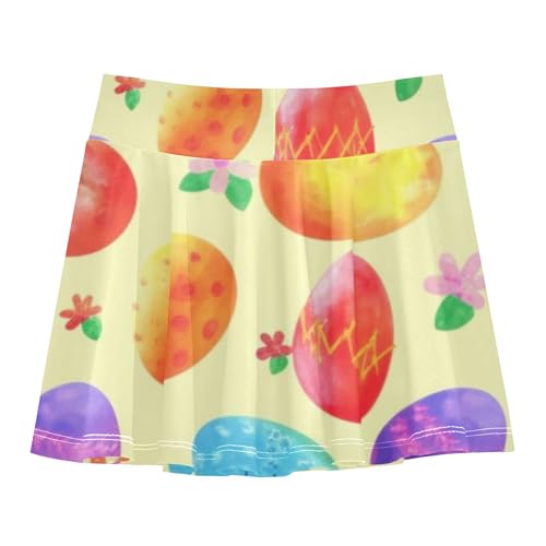 Joisal Cute Comfy Athletic Shorts Girls Skorts Tennis Skirts Kids Pleated Colorful Easter Eggs Beige 4t2