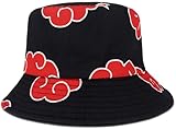Material: algodón. Roffatide Anime Sombrero de Pescador para fanáticos de Anime Naruto Akatsuki Red Cloud Estampado Completo Sombrero de Cubo Reversible de Doble Cara Negro
