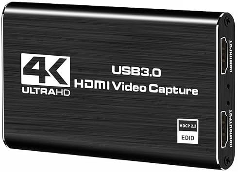 4K HDMI to USB3.0 Capture Card,1080P 60FPS, Audio Video Capture Card for Game Capture Card Nintendo Switch Streaming Work with PS4/PS5/PC/OBS/Camera/Xbox Black