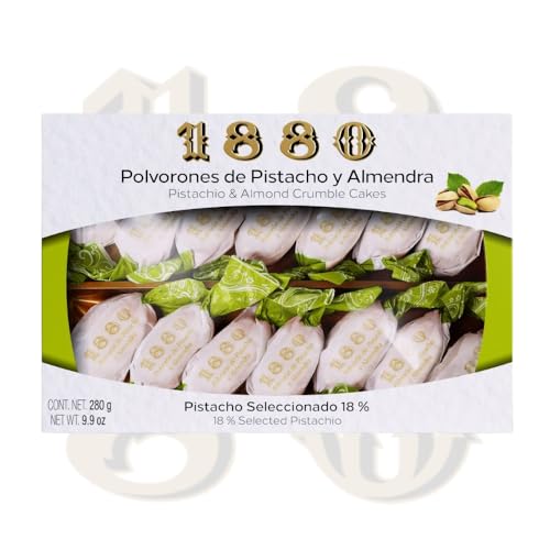 1880 - Polvorones de Pistacho y Almendra, Calidad Suprema, Típico Dulce Navideño, Receta Artesanal, Envase Individual, Polvorones Tradicionales, Elaborado con Almendras Seleccionadas, 280 Gramos