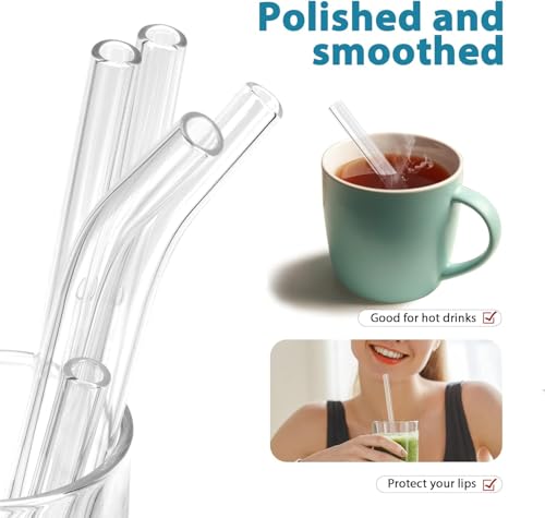 Foto von Annvchi Glasstrohhalme Wiederverwendbar 20 Stück - 6 Kurze + 6 Lange Gerade + 4 Gebogene Strohhalm Glas + 4 Reinigungsbürsten, Geeignet für Bubble Tea, Slush, Cocktail, Säfte
