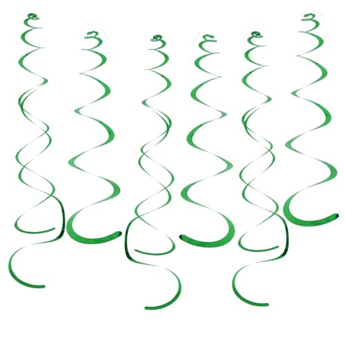 Image of 30 PCS Party Swirl Decorations Green Shinny Foil Hanging Swirl Decorations with Double-Swirls and Single-Swirls Plastic Streamer for Ceiling Plastic Metallic Streamer for Party Decorations