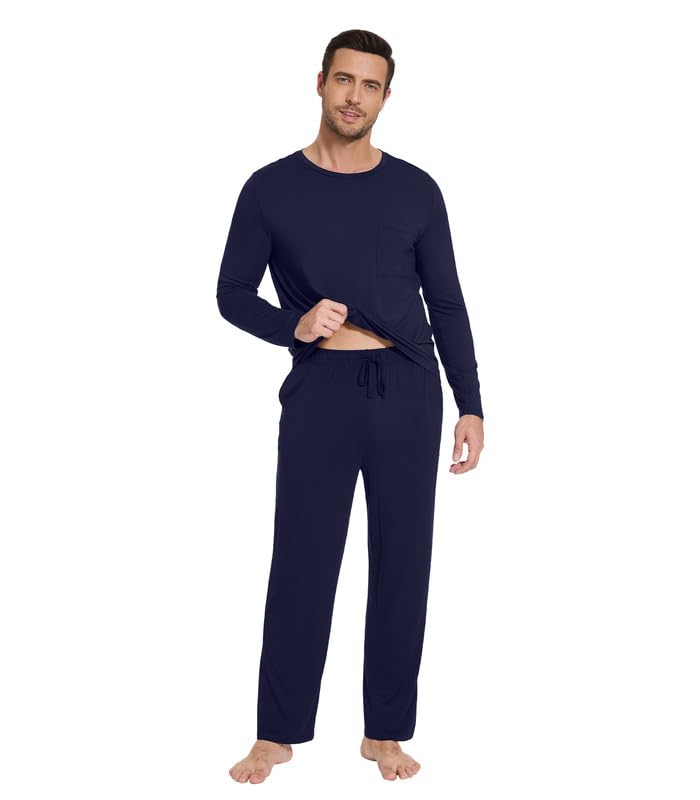 WiWi Men's Pajamas Set Lightweight Sleepwear Long Sleeve Sleep Shirt and Long Pants Viscose from Bamboo Lounge Sets S-XXL3
