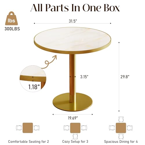 Image of 31.5 inch Tulip Table, Small Round Dining Table, Marble Bistro Table | 1.2 inch Marble Tabletop, Waterproof\Heat Resistant\Scratch Resistant\Easy Clean\Stable\Restaurants\Small Spaces\Marble Gold