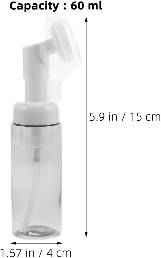 2pcs 60ml Pet Foaming Pump Bottles for Travel with Brush Head, Portable Automatic Foaming Face Wash and Shower Gel Dispenser Containers for Skincare and Toiletries image 2