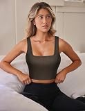 CINGUE Crop Tops for Women Workout Cropped Tank Top Seamless Ribbed Square Neck Crop Top Yoga Exercise Shirts 3 Pack Black Gray Dark Blue S