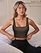 CINGUE Crop Tops for Women Workout Cropped Tank Top Seamless Ribbed Square Neck Crop Top Yoga Exercise Shirts 3 Pack Black Gray Dark Blue S
