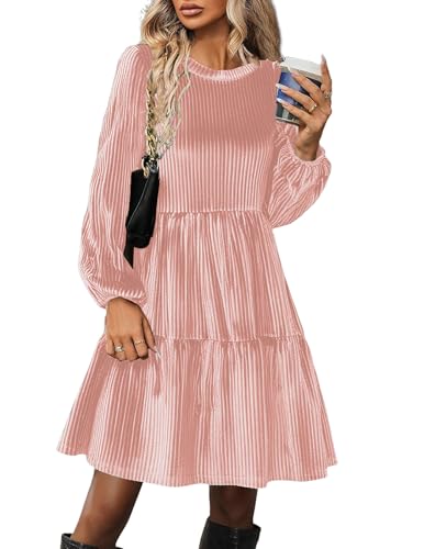 Zeagoo Samtkleider Damen Langarm Elegant Winterkleid Rundhals Hohe Taille Freizeitkleider Festliche A Linie Glitzerkleid Weihnachtskleid mit Taschen...