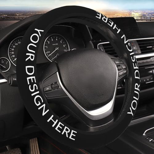 Custom Stretchy Neoprene Car Steering Wheel Cover, Add Your Own Personalized Text Logo Image Anti Slip and Sweat Absorption Universal Fit Vehicle, SUV, Trucks
