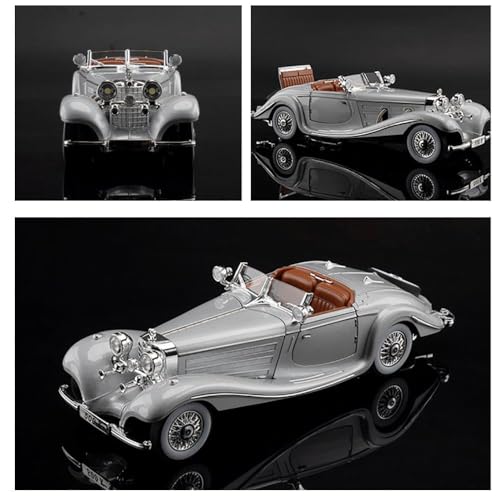 Image of 1:24 Benz 500K Toy Car Model, Diecast Collectible Pull Back Model Car with Sound and Light, Retro Classic Car Toy Gift Vehicles for Adults, Kids, Boys, and Girls (Silver)