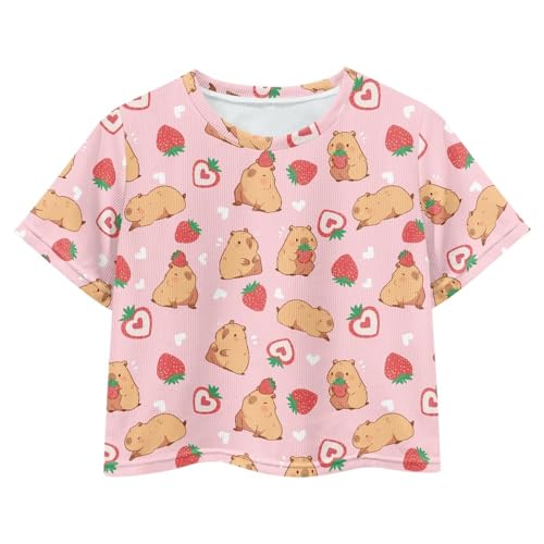 Image of Girls Fashion Crewneck Tee Shirts Casual Short Sleeve Crop Top Summer Outfits 5-14 Years Old