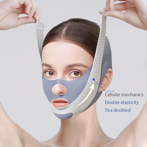 Image of Face Slimming Mask, V-Line Lifting Band, Double Chin Reducer, Facial Contour Shaping Strap (Grey)