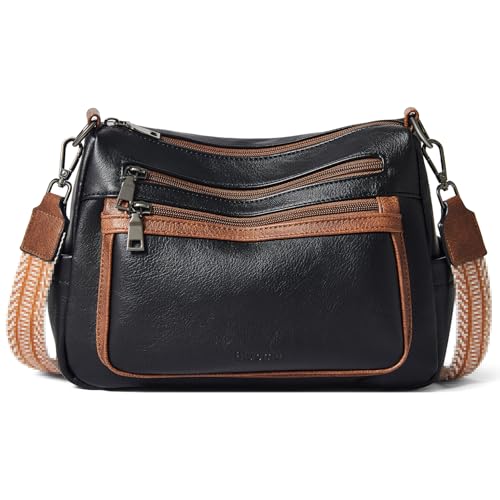 Bluome 7L Crossbody Purses for Women, Faux Leather Crossbody Bags Lightweight Sling Bag Shoulder Handbags, Black with Brown