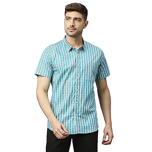 Image of Thomas Scott Mens | Half Sleeve Checkes | Printed | Slim Fit | 100% Cotton | Spread Collar | Shirts