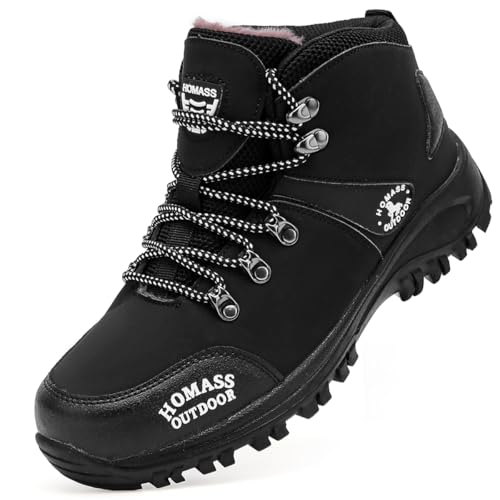 Men's work boots Waterproof Hiking Boots,Winter thermal Leather Ankle snow Boots for Outdoor Climbing, Trekking, Backpacking, and Trekking(Black/Warm?6.5?