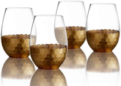 Fitz and Floyd Daphne Stemless Wine Set of 4 – Elegant Lead-Free Matching Drinkware for Everyday & Entertaining –Modern Glasses-an Ideal Gift for Weddings & Holidays, 20 oz, Gold