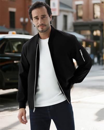 WULFUL Men's Bomber Jacket Lightweight Casual Windbreaker Zip Up Coat with Pocket3