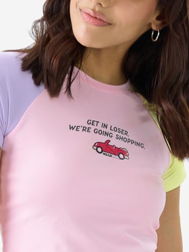 Image of The Souled Store Official Mean Girls: Get in Loser Women and Girls Short Sleeve Round Neck Multicolor Color Blocked Cotton Blend Slim Fit Cropped Tops