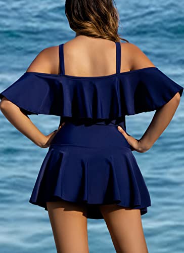 Image of COCOPEAR Women's One Piece Flounce Swimsuit Off Shoulder Bathing Suit Tummy Control Swimdress(FBA)