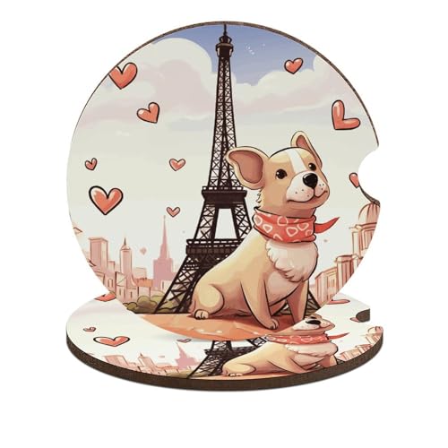 Portavasos para carro con diseño perro y Eiffel, 2 unidades miniatura 1