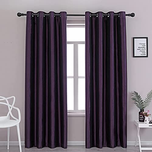 Image of GYROHOME Faux Silk Blackout Curtains with Black Liner, Solid Window Treatment Drapes for Bedroom Living Room, Thermal Insulated Ring Top (2Panels, 66x90inch,Purple)