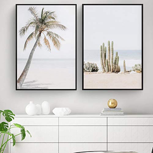 Affiches cactus art moderne et évasion océan pour un salon serein