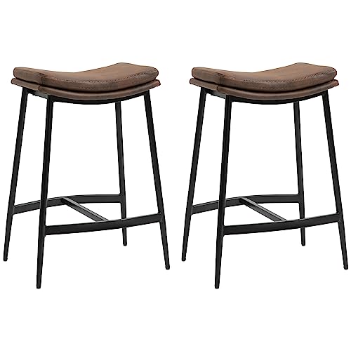 HOMCOM Lot de 2 tabourets de Bar chaises Hautes avec Repose-Pieds Acier - Style Industriel - Assise incurvée - 48,5 x 38,5 x 68,5 cm Marron Noir