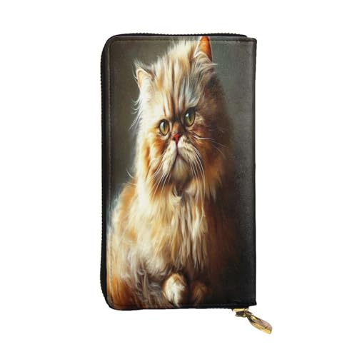 Serious and focused little cat Premium Leather Wallet with Metal Zipper, Multiple Card Slots Cash Pockets, ideal Gift for Her or Him