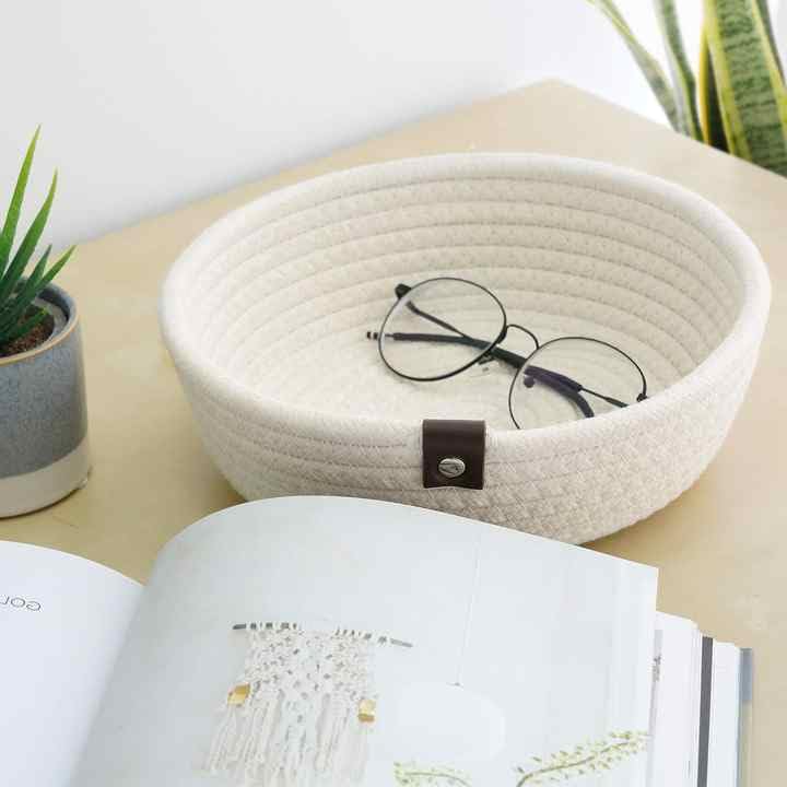 BOBBINY Handwoven Natural Jute and Cotton Storage Baskets - Home, Kitchen, and Office Organization (Large (10" X 3.5"), White) (B0CS3MMDTZ) Amazon Price History, Amazon Price Tracker